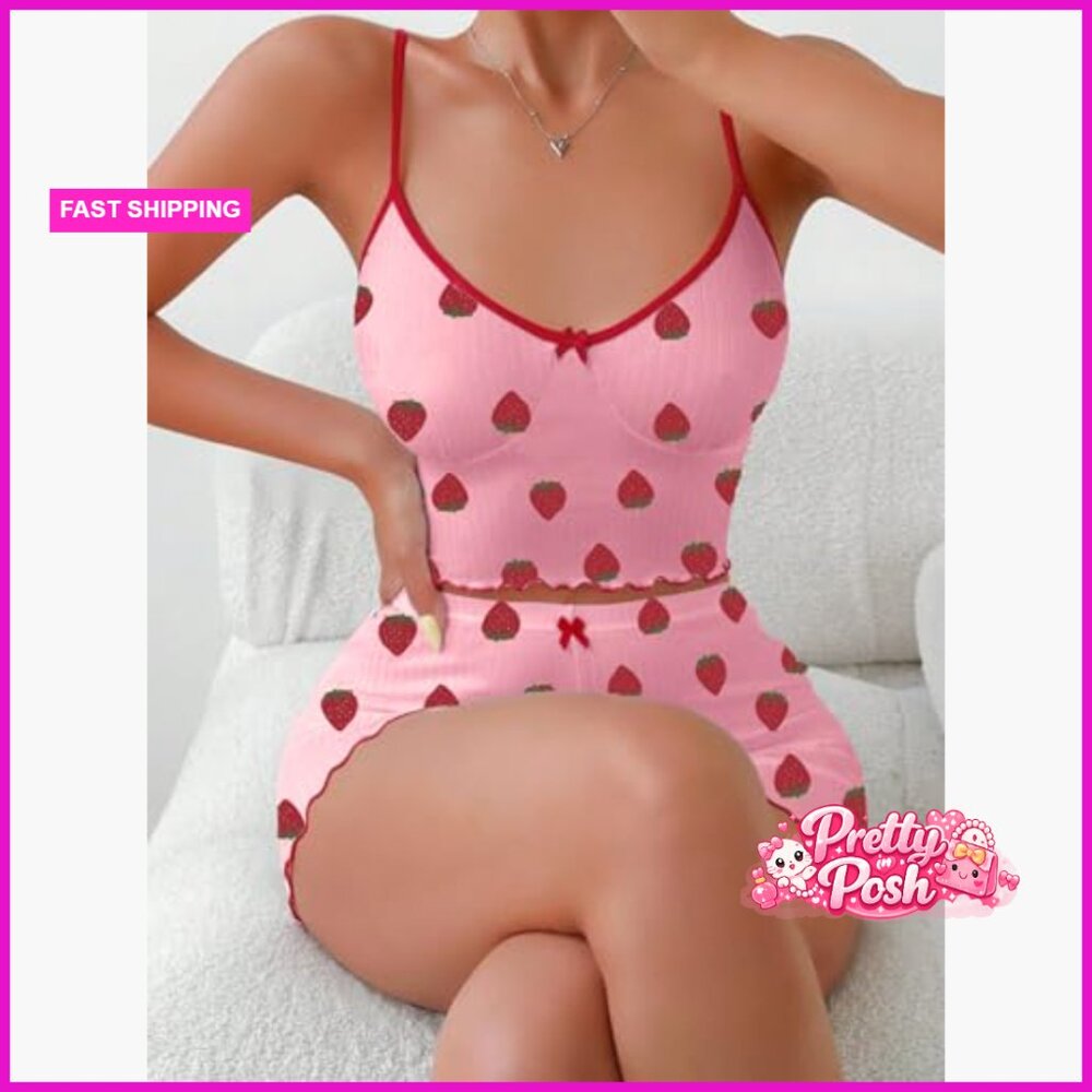 Polyester Elastane Ribbed Crop Cami Shorts Pajama… - image 3